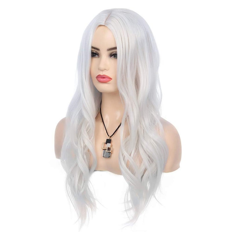 Baruisi Cream White Wigs for Women Long Curly Wavy Synthetic Hair Wig Natural Middle Parting Heat Resistant Costume Cosplay Use - Image 3